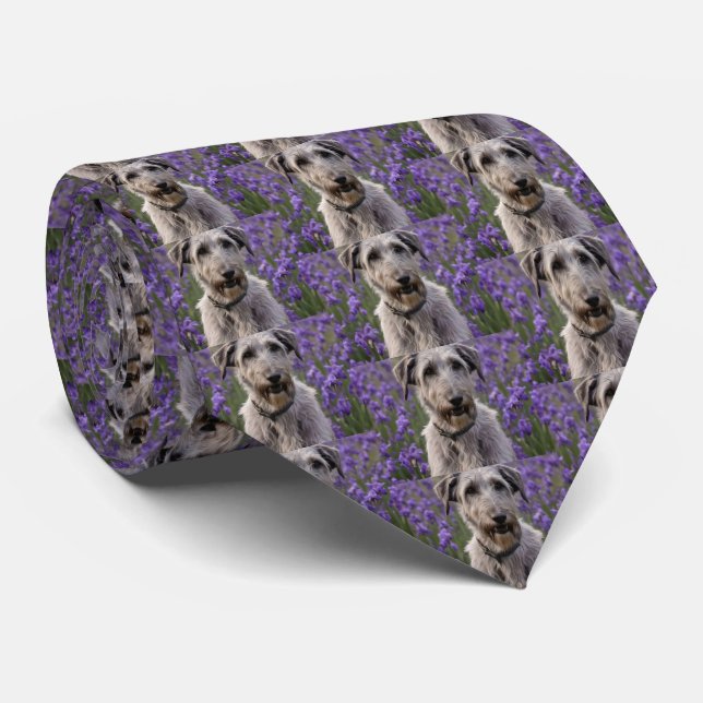 Serene Majesty: Wolfhound Sitting in a Purple Iris Neck Tie (Rolled)