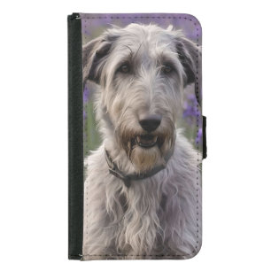 Serene Majesty: Wolfhound Sitting in a Purple Iris Samsung Galaxy S5 Wallet Case