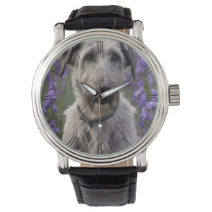 Serene Majesty: Wolfhound Sitting in a Purple Iris Watch