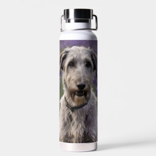 Serene Majesty: Wolfhound Sitting in a Purple Iris Water Bottle