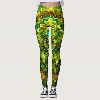 "Serene Meadow: Symbolic Green Floral Leggings" Leggings