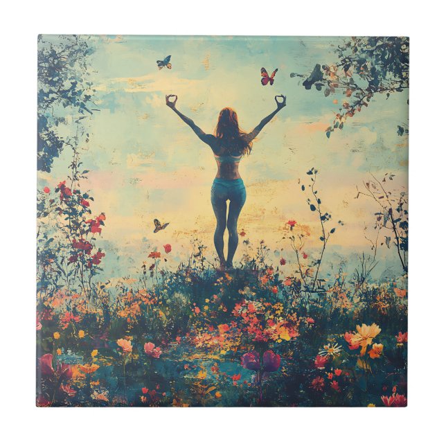 Serene Meditation at Sunrise (1) Ceramic Tile (Front)