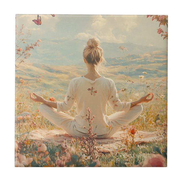Serene Meditation at Sunrise (5) Ceramic Tile (Front)
