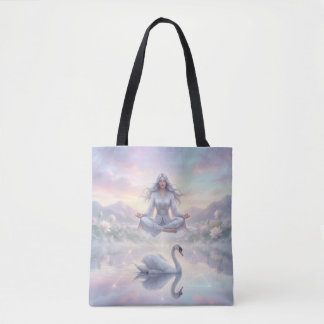 Serene Meditation Woman & Swan Fantasy Tote Bag