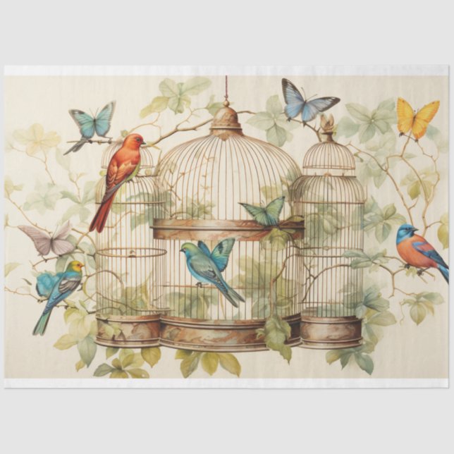 Serene Melodies: Birdcage Decoupage Tissue Paper (Front)