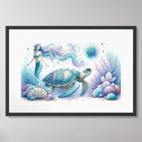 Serene Mermaid and Sea Turtle Print