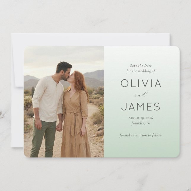 Serene Mint Minimalist Photo Save The Date (Front)
