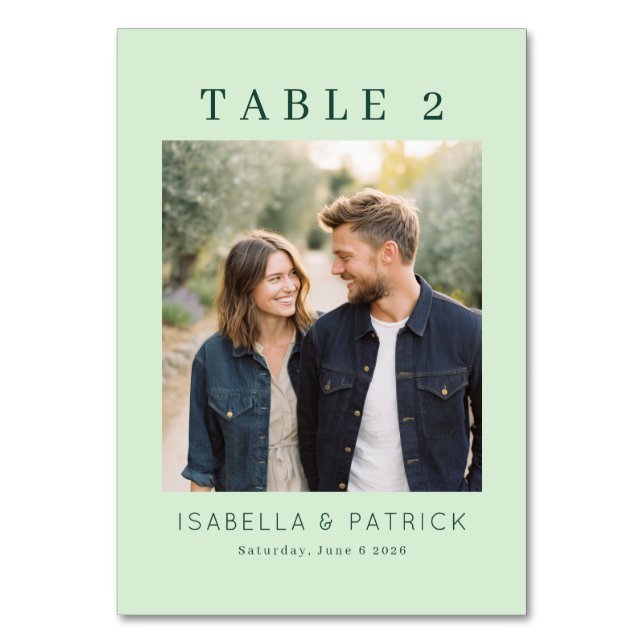 Serene Mint Minimalist Photo Table Number (Front)
