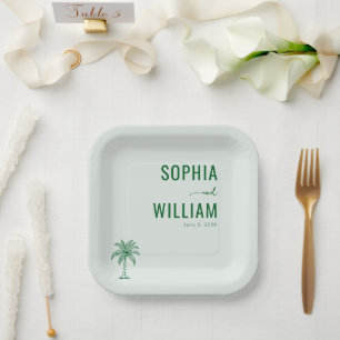 Serene Mint Palm Tree Paper Plates