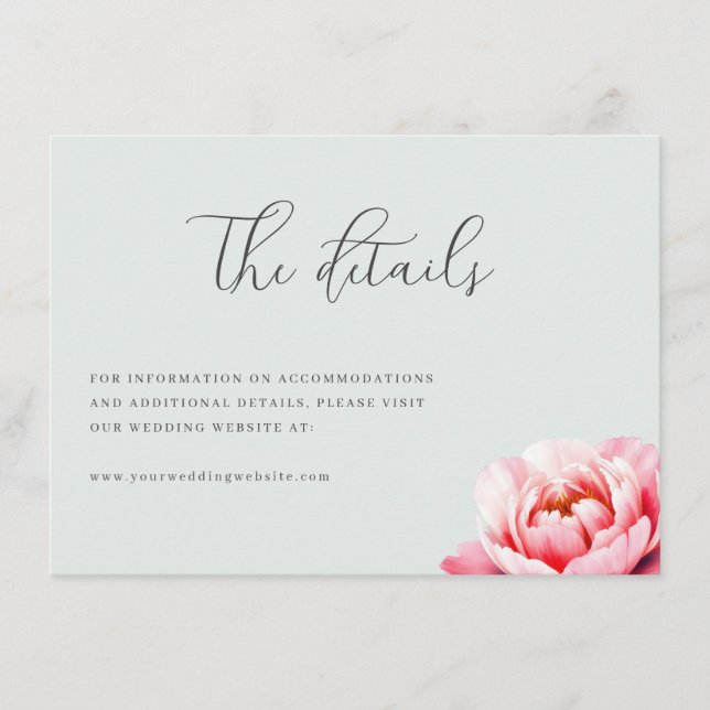 Serene Mint Peony Floral Enclosure Card (Front)