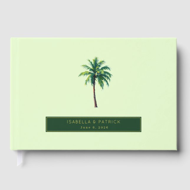 Serene Mint Tropical Palm Tree Foil Guest Book (Front)