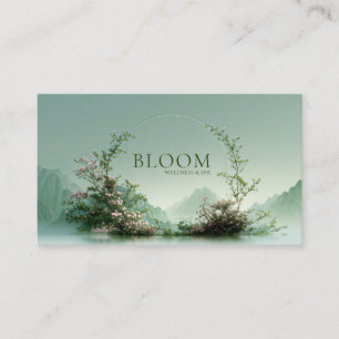 Serene Misty Lake Pink Floral Arch Mountain Zen Business Card