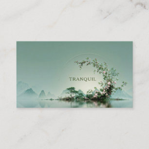 Serene Misty Lake Pink Floral Arch Mountain Zen Business Card
