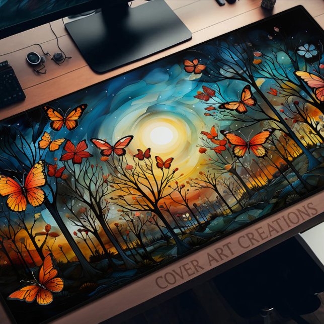 Serene Monarch Butterflies Forest Nature Desk Mat (Creator Uploaded)
