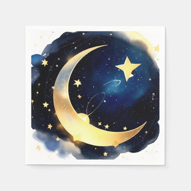 Serene Moon and Stars Delight Boy Baby Shower Napkins (Front)