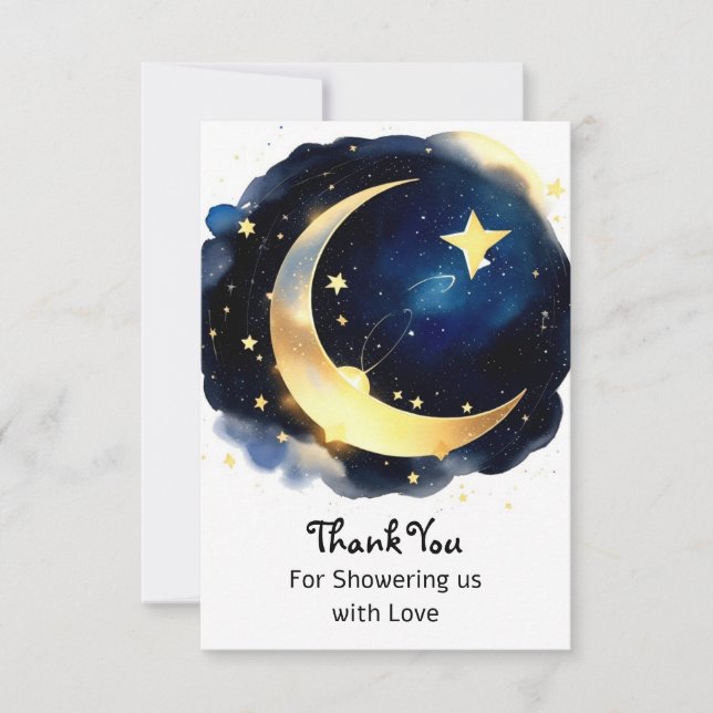 Serene Moon and Stars Delight Boy Baby Shower Thank You Card (Front)