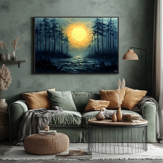 Serene Moonlit Forest Pathway with Full Moon Poster (Creator Uploaded)