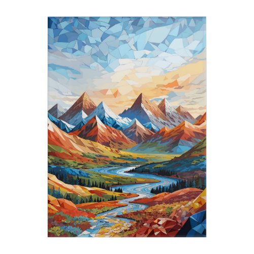 Serene Mosaic Mountain Range Acrylic Print