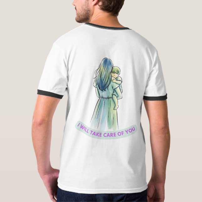 Serene Mother & Child Watercolor Embrace T-Shirt  (Back)