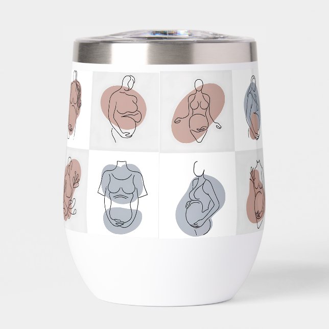 Serene Motherhood Line Art - Abstract Baby Bump  Thermal Wine Tumbler (Front)