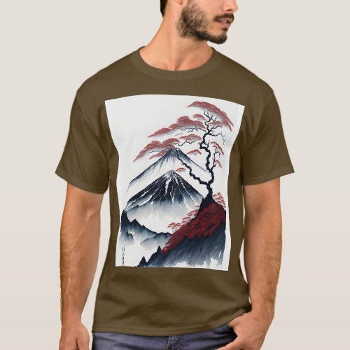 Serene Mount Fuji Sunset Peaceful River Scenery 2 T_Shirt