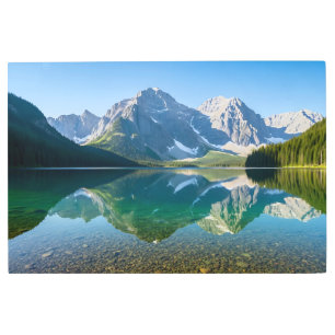 Serene Mountain Lake Reflection Metal Print