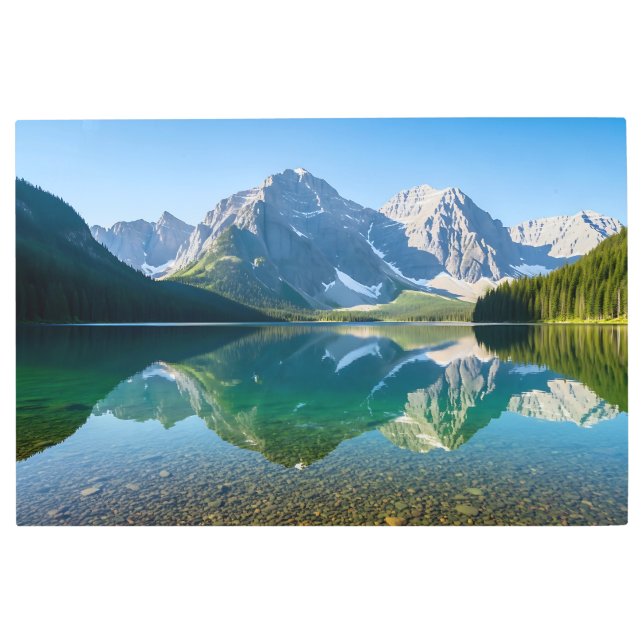 Serene Mountain Lake Reflection Metal Print (Front)