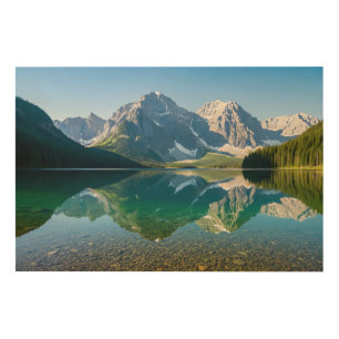 Serene Mountain Lake Reflection Wood Wall Art