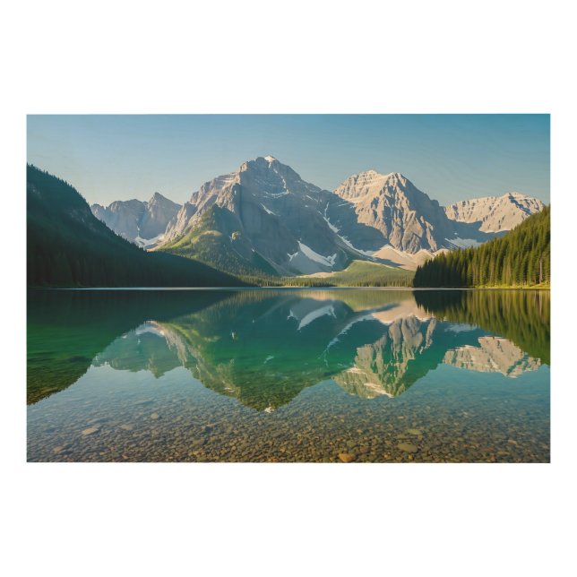 Serene Mountain Lake Reflection Wood Wall Art (Front)