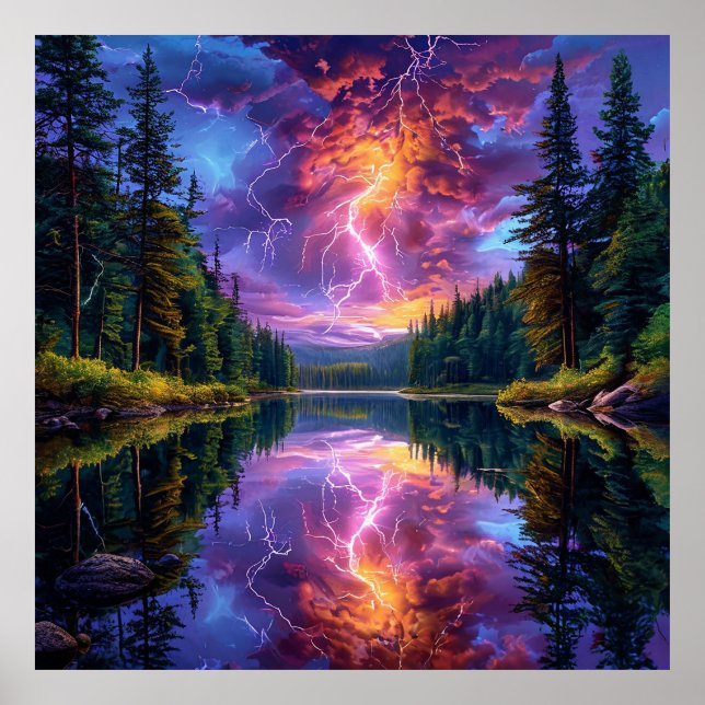 Serene Mountain Landscape with Lake Poster (Front)