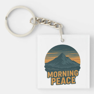 Serene Mountain Sunrise Retro Emblem Keychain