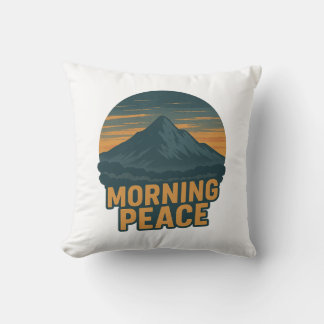 Serene Mountain Sunrise Retro Emblem Throw Pillow