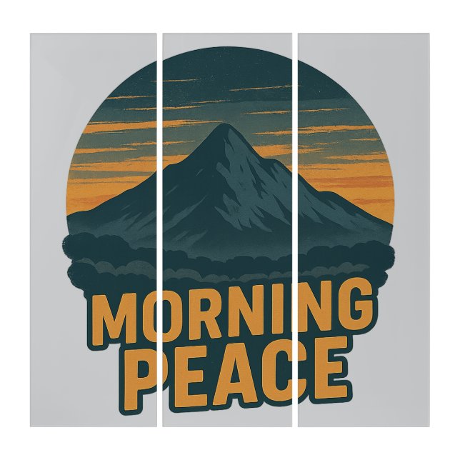 Serene Mountain Sunrise Retro Emblem Triptych (Front)
