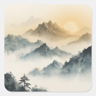 Serene Mountain Sunrise Square Sticker