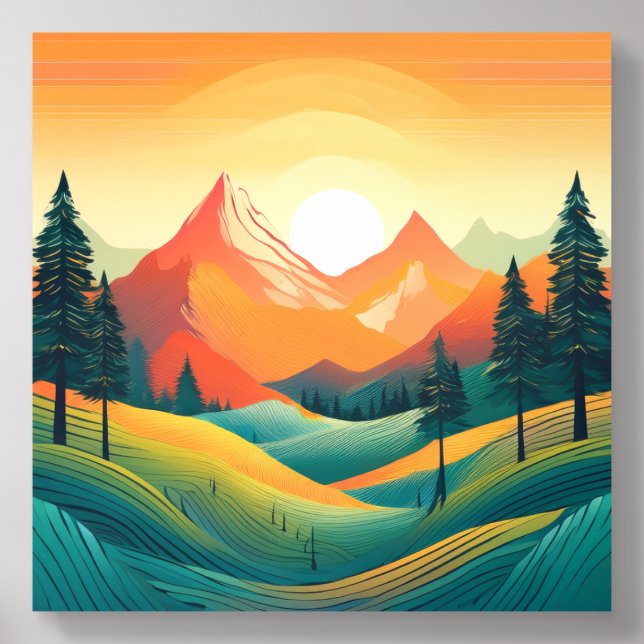 Serene Mountain Sunset: Nature-Inspired Print Acrylic Photo Tile (Front Set)