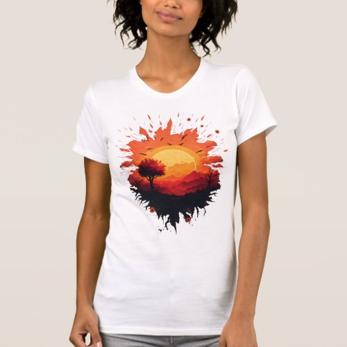 Serene Mountain Sunset  Rustic Landscape Art T_Shirt