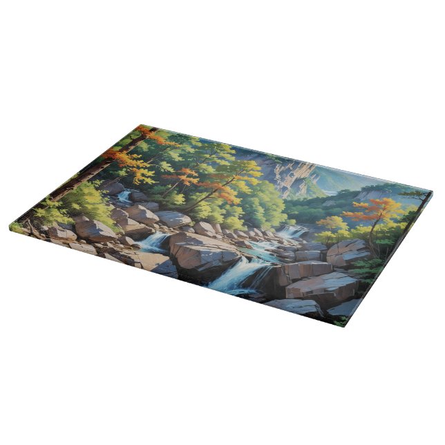 Serene Mountain Waterfall Landscape Cutting Board (Corner)