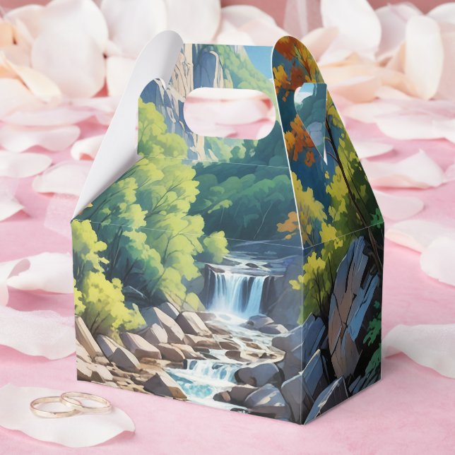 Serene Mountain Waterfall Landscape Favor Boxes (Wedding)