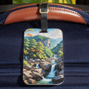 Serene Mountain Waterfall Landscape Luggage Tag