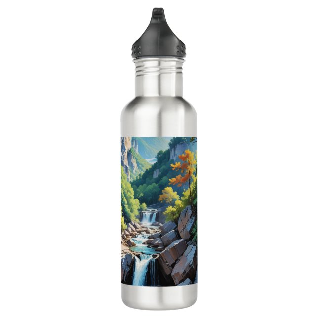 Serene Mountain Waterfall Landscape Stainless Steel Water Bottle (Right)