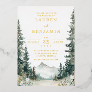Serene Mountain Wedding Foil Invitation