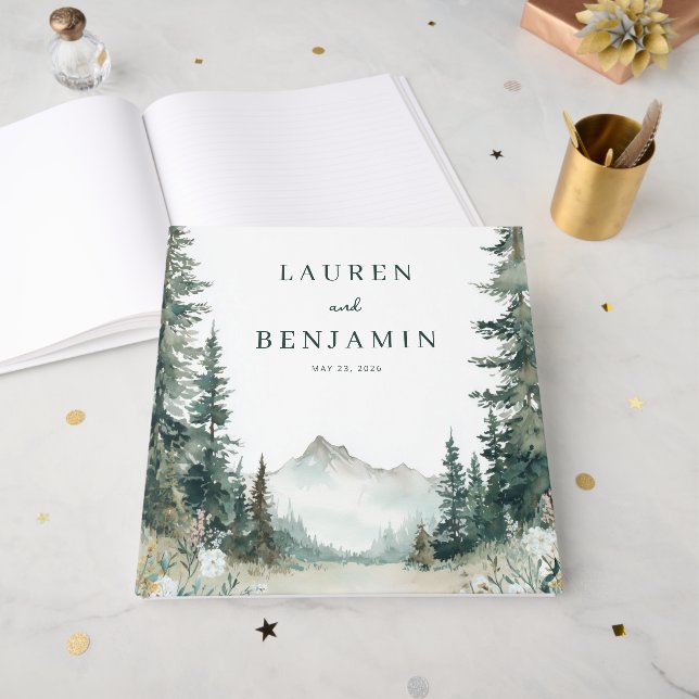 Serene Mountain Wedding Guest Book (Front Open)