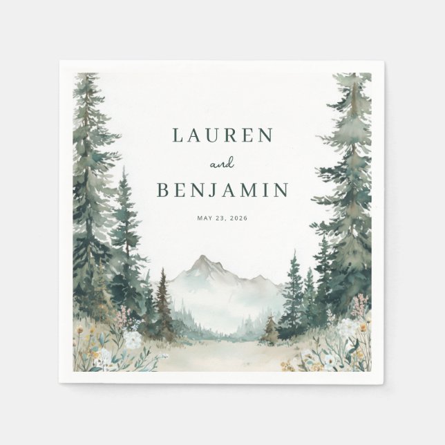 Serene Mountain Wedding Napkins (Front)