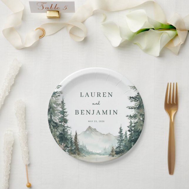 Serene Mountain Wedding Paper Plates (Wedding)