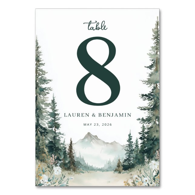 Serene Mountain Wedding Table Number (Front)