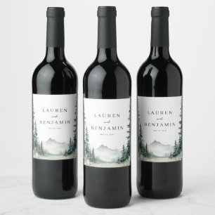 Serene Mountain Wedding Wine Label