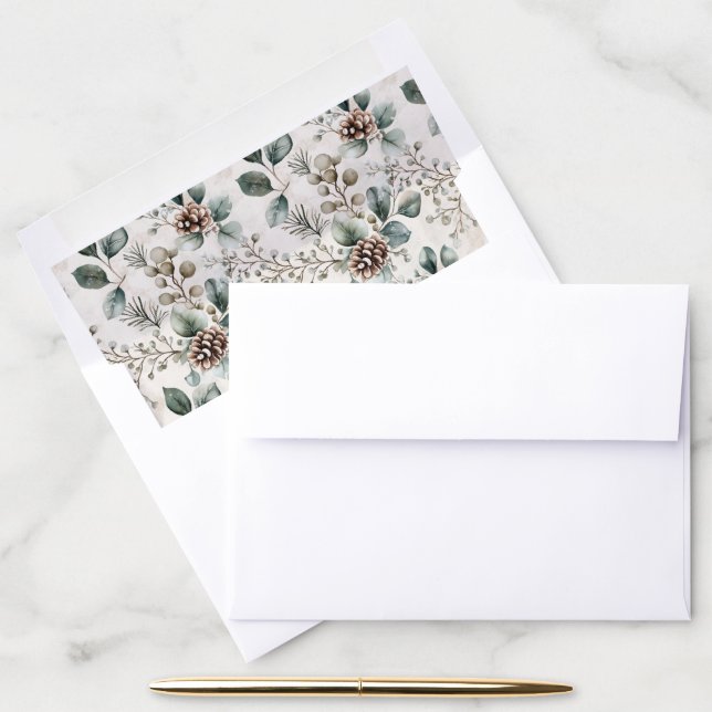 Serene Muted Green Botanical Pine Cones Envelope Liner (Desk)