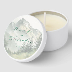 Serene Muted Green Watercolor Mountain Landscape Mini Candle Favors