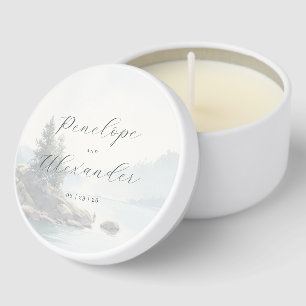 Serene Muted Lakeside Landscape Mini Candle Favors