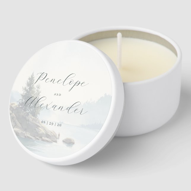 Serene Muted Lakeside Landscape Mini Candle Favors (Corner)